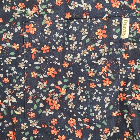 Navy Blue Floral Short Sleeved Collared Button Up - Picture 6 of 7